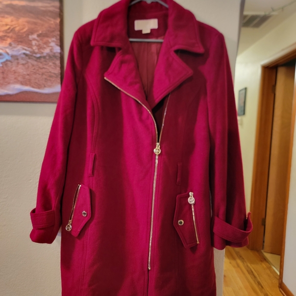Michael Kors Jackets & Blazers - Michael Kors Red Trench Coat with Zipper Accents